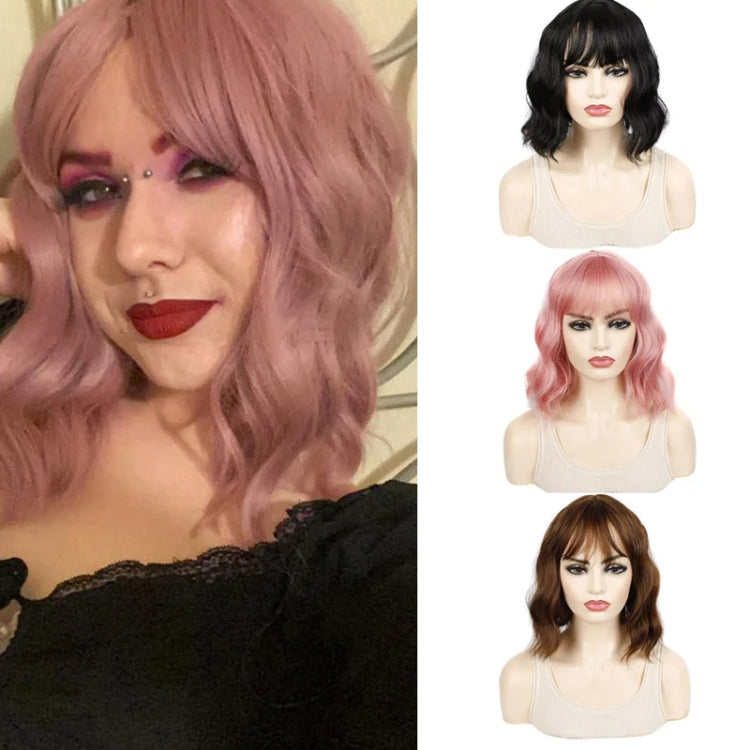 Water Wave Ripple Short Curly Hair With Bangs Fluffy Wig Headcovers, Color: Purple Candy - free shipping - PMC TechLife - Order now!