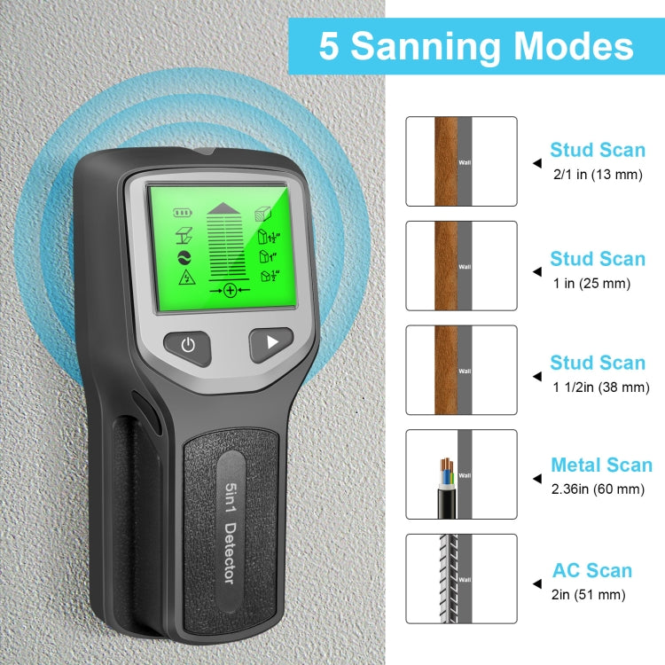 HLW330 5-in-1 Wall Stud Detector Edge Center Wood Current Metal AC Wires Detection(Silver) - Metal Detector by PMC TechLife | Online Shopping South Africa | PMC TechLife | Buy Now Pay Later Mobicred
