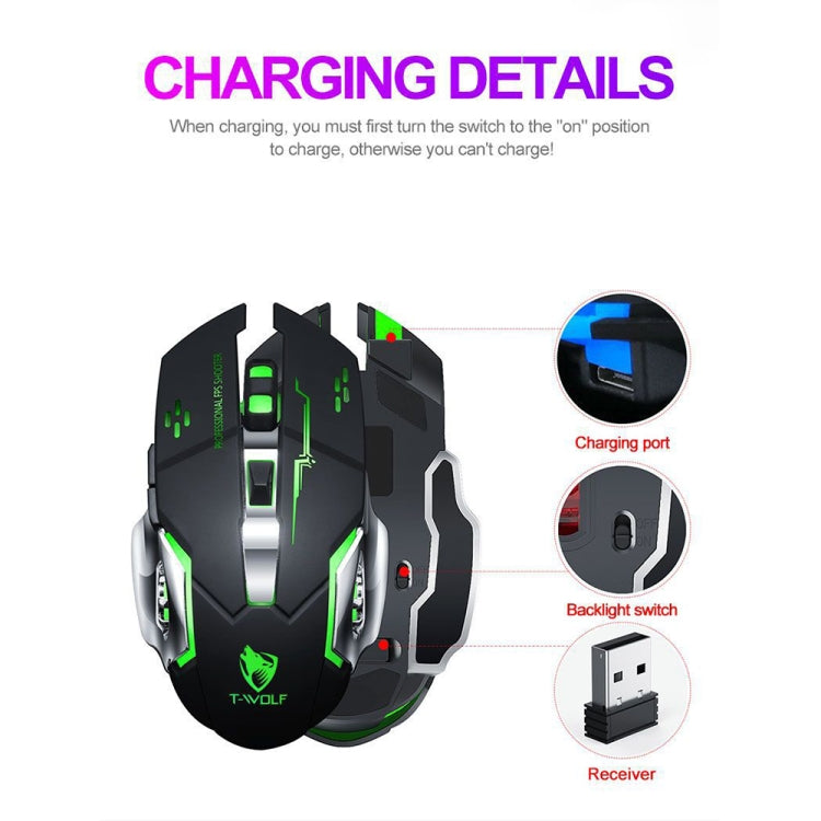 T-WOLF Q13 2.4GHz 6-keys RGB Colorful Light Gaming Wireless Mouse, Color: Single Mode White - Wireless Mice by T-WOLF | Online Shopping South Africa | PMC TechLife | Buy Now Pay Later Mobicred
