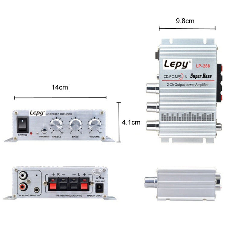 Lepy LP-268 DC12V High Fidelity Power Car/Motorcycle Amplifier(Silver) - Car Amplifiers by PMC Jewellery | Online Shopping South Africa | PMC Jewellery | Buy Now Pay Later Mobicred