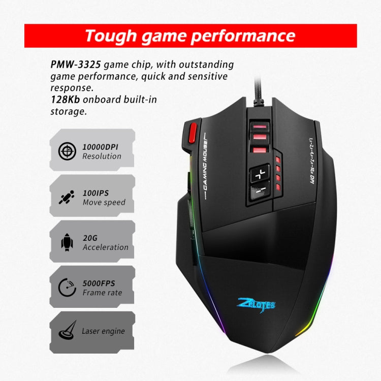 ZELOTES C13 13-keys RGB Lighting Effect Programming Macro Custom Gaming Wired Mouse(Black) - free shipping - PMC TechLife - Order now!