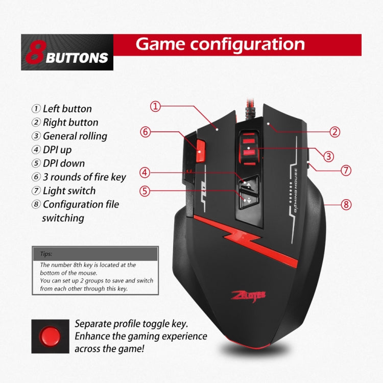ZELOTES C8 8-buttons Ergonomic Game Programming Custom Wired Mouse(Black) - free shipping - PMC TechLife - Order now!