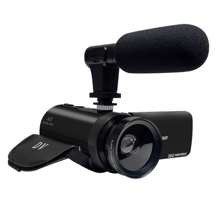 16MP 16X Digital Zoom Vlogging Camera Video Camcorder with 2.4 Inch Flip Screen, Spec: With Wide Angle & Mic EU Plug - Video Cameras by PMC TechLife | Online Shopping South Africa | PMC TechLife | Buy Now Pay Later Mobicred