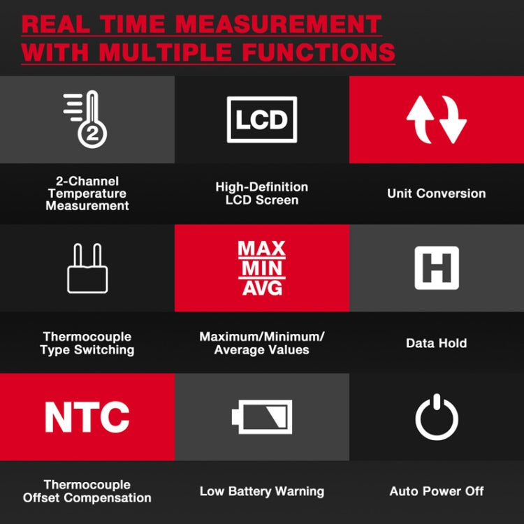 HABOTEST HT617B Digital Dual Channel Thermocouple Thermometer(Black Red) - free shipping - PMC TechLife - Order now!