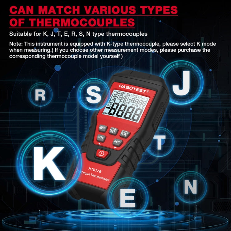 HABOTEST HT617B Digital Dual Channel Thermocouple Thermometer(Black Red) - free shipping - PMC TechLife - Order now!