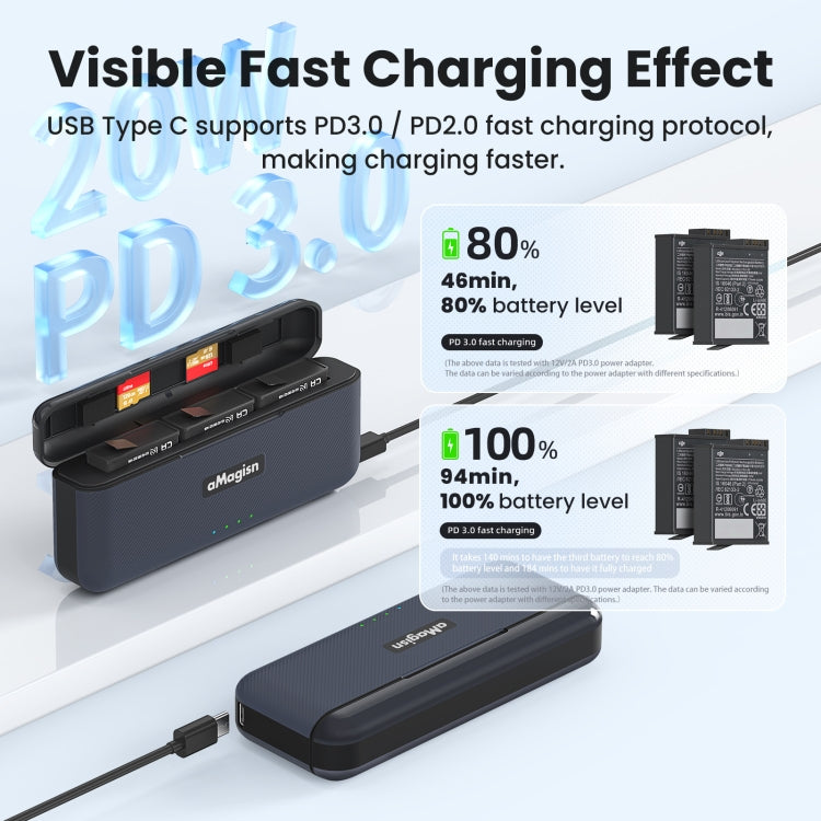 For DJI Osmo 360/Action 5 Pro aMagisn Battery Charger Fast Charging Box Storage Compartment - free shipping - PMC TechLife - Order now!