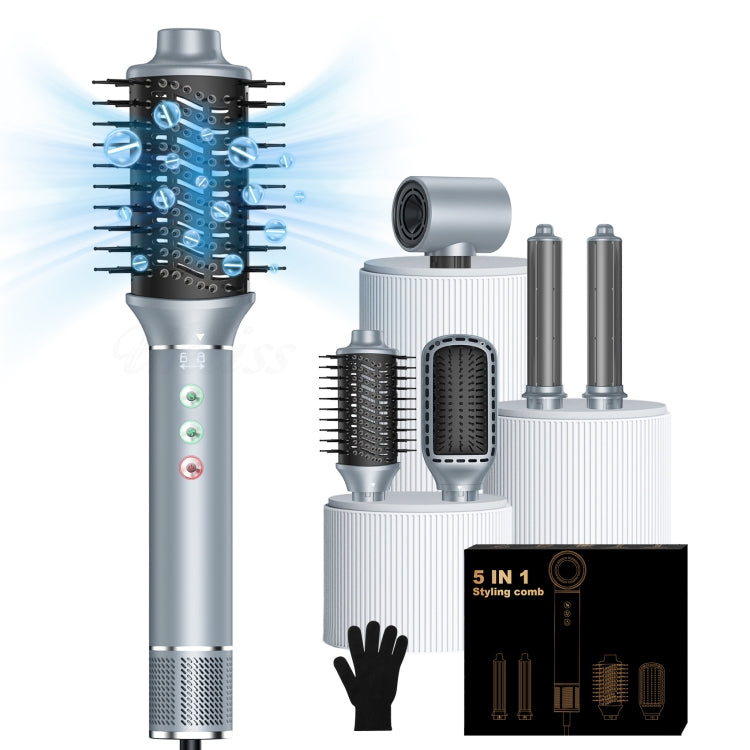 5 in 1 Hot Air Comb Automatic Curling Negative Ion Hair Dryer, Color: Gray US Plug - free shipping - PMC TechLife - Order now!