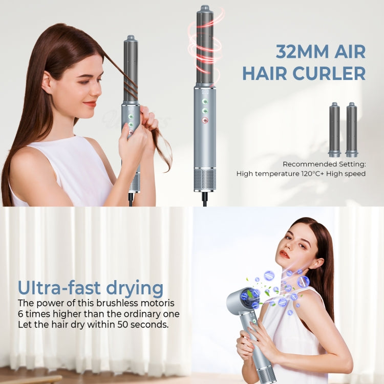 5 in 1 Hot Air Comb Automatic Curling Negative Ion Hair Dryer, Color: Gray US Plug - free shipping - PMC TechLife - Order now!