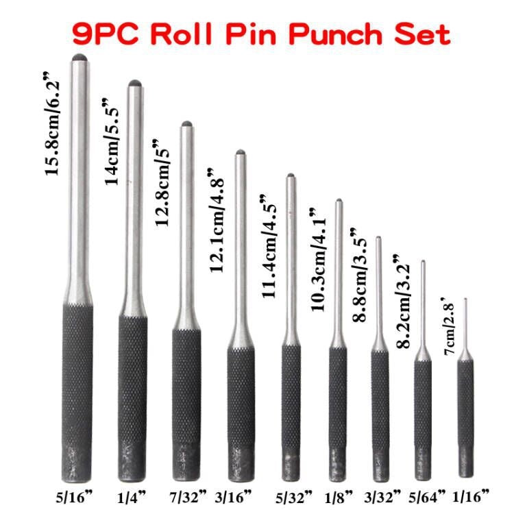 9-in-1 Heavy Duty Roll Pin Punch Set Round Punch Removal Tools, Spec: with Hammer - free shipping - PMc TechLife - Order now!