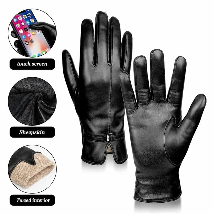 Women Sheepskin Wool Fleece Lined Windproof Warm Gloves Touchscreen Thick Snow Driving Gloves, Size: XL(Black) - Full Finger Gloves by PMC TechLife | Online Shopping South Africa | PMC TechLife | Buy Now Pay Later Mobicred