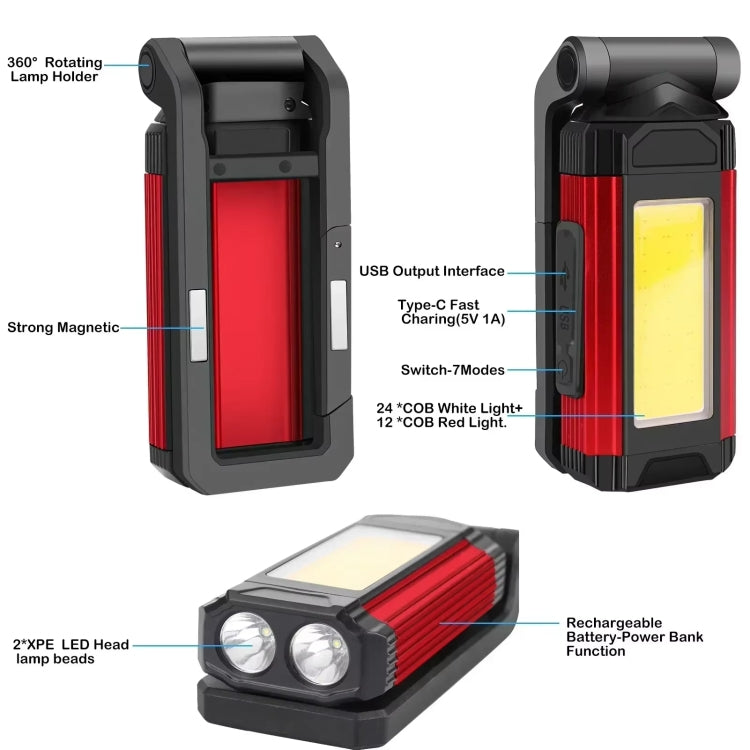 E-SMARTER K011 USB Rechargeable Repair Light With Magnet COB Strong Light Flashlight, Style: A Foldable Silver - Other Tools by E-SMARTER | Online Shopping South Africa | PMC TechLife | Buy Now Pay Later Mobicred