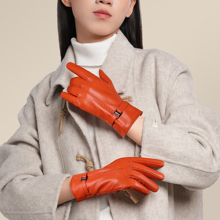 OZERO Women Sheepskin Warm Gloves with Fleece Lining Split Finger Elasticated Gloves, Size: M(Red Coffee) - Full Finger Gloves by OZERO | Online Shopping South Africa | PMC TechLife | Buy Now Pay Later Mobicred