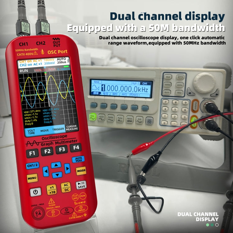 BSIDE O9 Digital Handheld Dual Channel 50MHz Oscilloscope Signal Source Multimeter, Spec: With Single Oscilloscope Probe (Red) - free shipping - PMC TechLife - Order now!