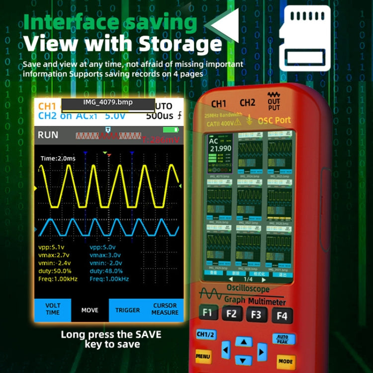 BSIDE O9 Digital Handheld Dual Channel 50MHz Oscilloscope Signal Source Multimeter, Spec: With Single Oscilloscope Probe (Red) - free shipping - PMC TechLife - Order now!
