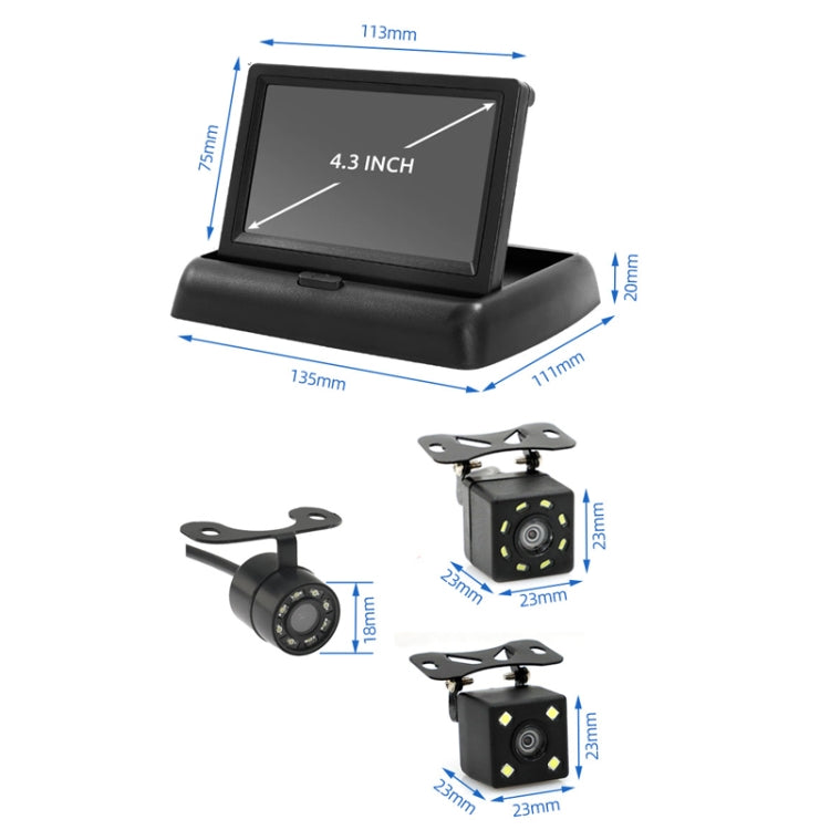 4.3 Inch Display Night Vision Waterproof Reversing Camera +7 Meter Extension Cable, Color: Detachable Screen + Butterfly 8 Light Camera - Rear View Cameras by PMC TechLife | Online Shopping South Africa | PMC TechLife | Buy Now Pay Later Mobicred