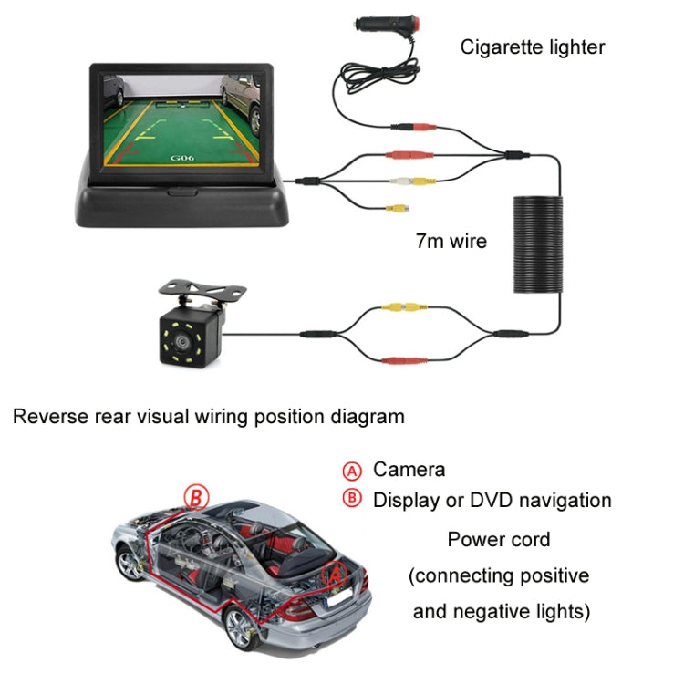 4.3 Inch Display Night Vision Waterproof Reversing Camera +7 Meter Extension Cable, Color: Detachable Screen + Butterfly Camera - Rear View Cameras by PMC TechLife | Online Shopping South Africa | PMC TechLife | Buy Now Pay Later Mobicred