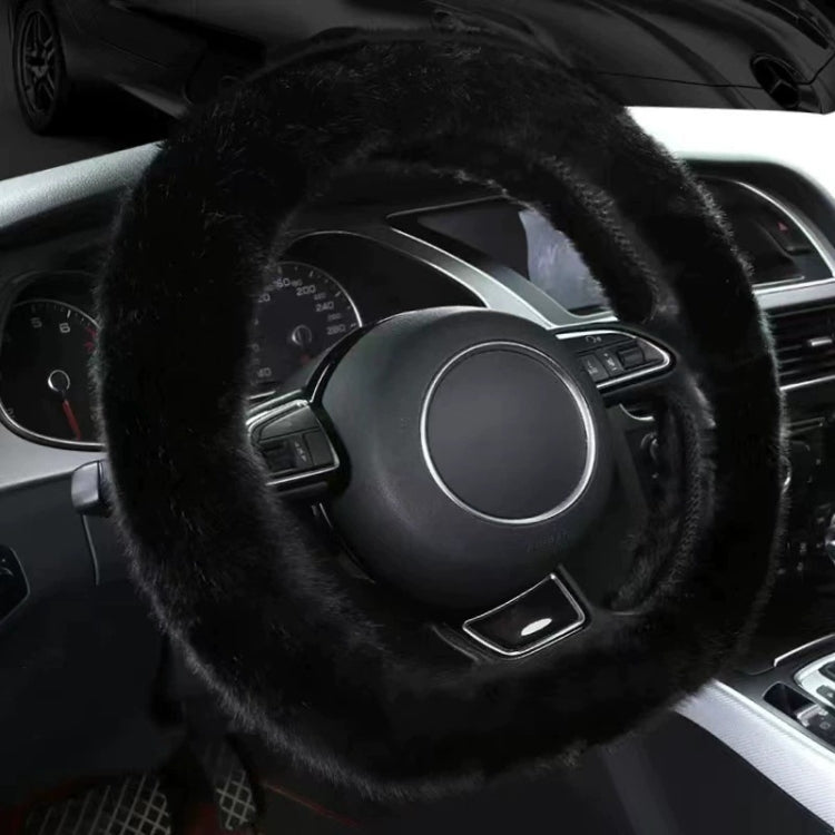 38cm Car Steering Wheel Winter Warm Short Plush Cover(D-type Black) - Steering Wheel Accessories by PMC TechLife | Online Shopping South Africa | PMC TechLife | Buy Now Pay Later Mobicred