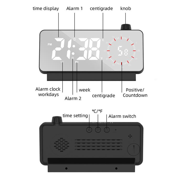 Multi-Functional LED Screen Mirror Charging Alarm Clock Reminder Visual Timer(White) - Alarm Clocks by PMc TechLife | Online Shopping South Africa | PMc TechLife | Buy Now Pay Later Mobicred