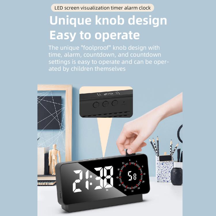 Multi-Functional LED Screen Mirror Charging Alarm Clock Reminder Visual Timer(Black) - Alarm Clocks by PMc TechLife | Online Shopping South Africa | PMc TechLife | Buy Now Pay Later Mobicred