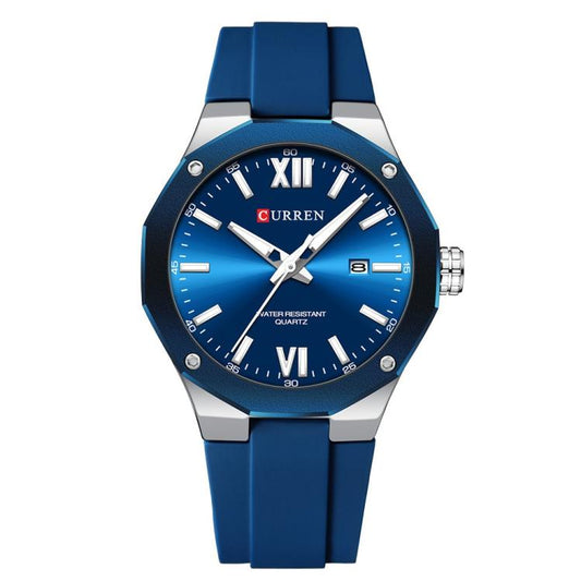 Curren Calendar Silicone Strap Casual Men Watch(White Blue) - Silicone Strap Watches by Curren | Online Shopping South Africa | PMC Jewellery | Buy Now Pay Later Mobicred