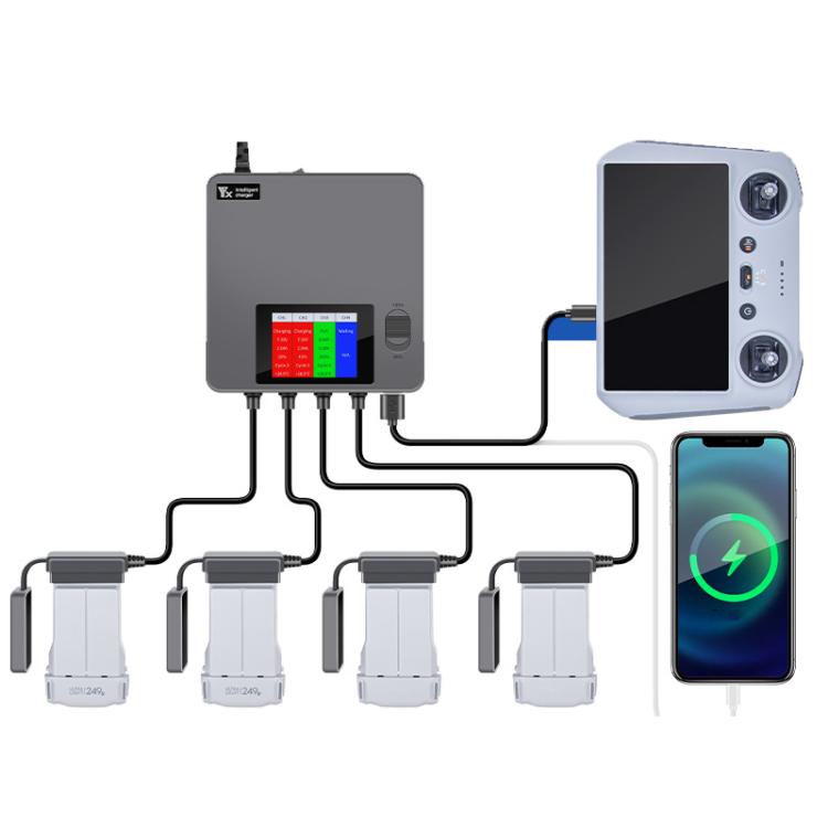 For DJI Mini 4 Pro / Mini 3 Pro / Mini 3 Color Screen Digital Display Four-Way Charger Battery Manager AU Plug - free shipping - PMC TechLife - Order now!