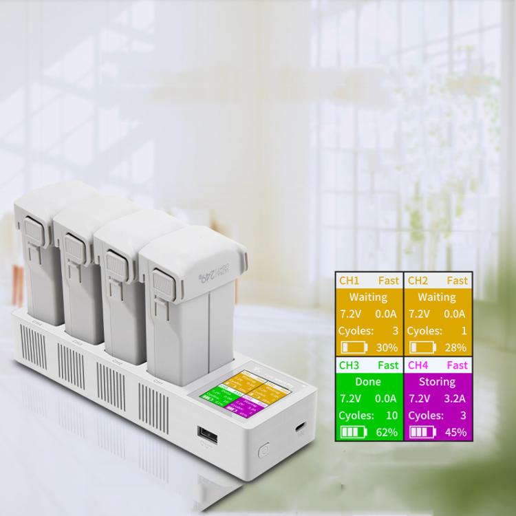 For DJI Mini 4 Pro / Mini 3 Pro / Mini 3 YX Four-Way Color Screen Charger Battery Manager(Light Gray) - free shipping - PMC TechLife - Order now!