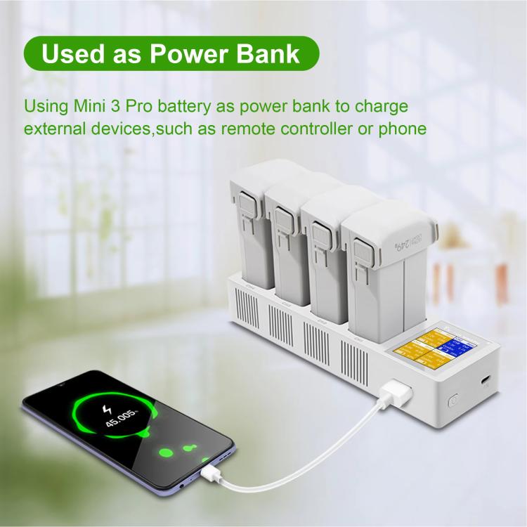 For DJI Mini 4 Pro / Mini 3 Pro / Mini 3 YX Four-Way Color Screen Charger Battery Manager(Light Gray) - free shipping - PMC TechLife - Order now!