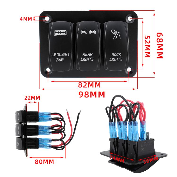 Blue Light Laser Engraved Panel Combination Switch For Car Boat, Specifications: 3-digit Panel - Car Switches by PMC TechLife | Online Shopping South Africa | PMC TechLife | Buy Now Pay Later Mobicred