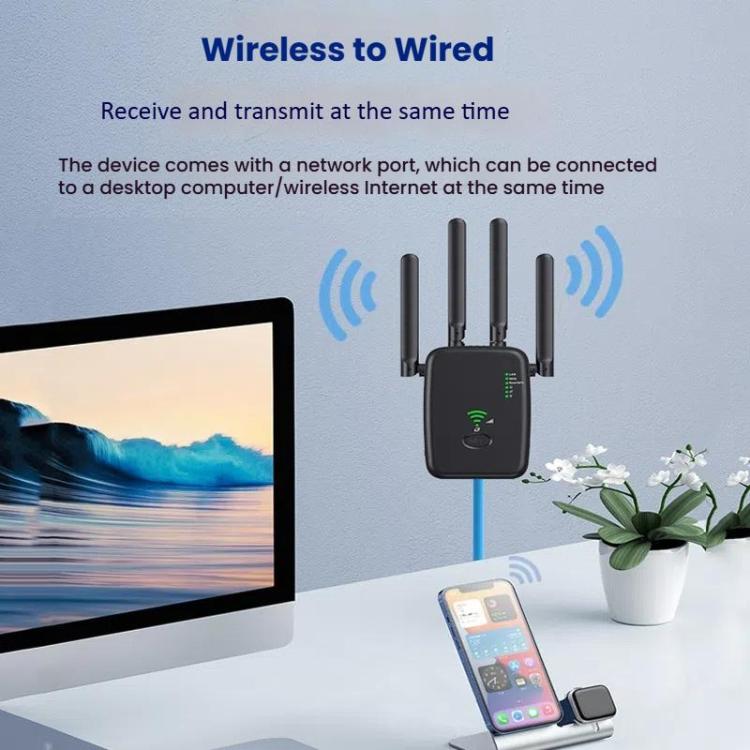 Urant U11 1200Mbps 2.4G&5.8G Wireless Repeater WiFi Signal Amplifier Support WPS Quick Setting EU Plug Black - free shipping - PMC TechLife - Order now!