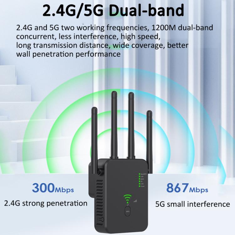 Urant U10 1200Mbps 2.4G & 5.8G Wireless Repeater WiFi Signal Amplifier With 4 Antenna EU Plug White - Broadband Amplifiers by Urant | Online Shopping South Africa | PMC TechLife | Buy Now Pay Later Mobicred