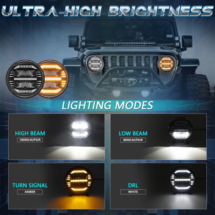 7-inch Round Refraction LED Round Headlight For Wrangler(H4) - LED Headlamps by PMc TechLife | Online Shopping South Africa | PMc TechLife | Buy Now Pay Later Mobicred