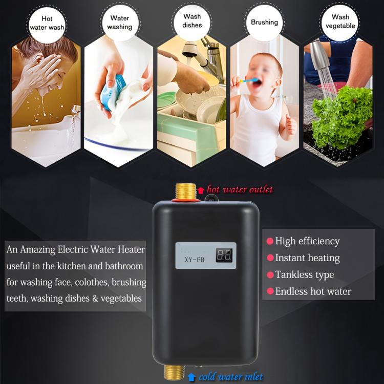 3000W Small Tankless Electric Water Heater For Kitchen Bathroom US Plug(Black) - free shipping - PMC TechLife - Order now!