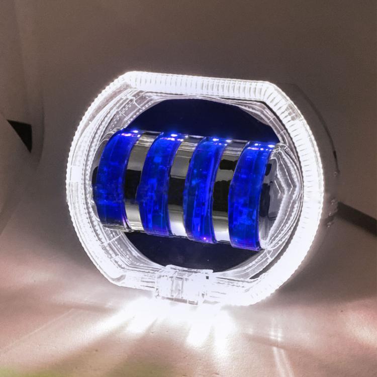 Motorcycle Electric Vehicle General Modification LED Headlight 4 Beads Double Lens Lamps, Style: White Aperture+Blue Devil Eye - Headlights by PMC TechLife | Online Shopping South Africa | PMC TechLife | Buy Now Pay Later Mobicred