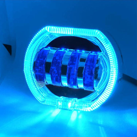 Motorcycle Electric Vehicle General Modification LED Headlight 4 Beads Double Lens Lamps, Style: Ice Blue Aperture+Blue Devil Eye - Headlights by PMC Jewellery | Online Shopping South Africa | PMC Jewellery | Buy Now Pay Later Mobicred