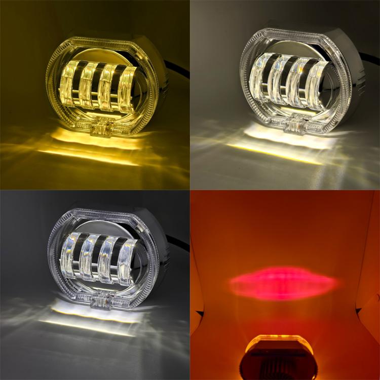Motorcycle Electric Vehicle General Modification LED Headlight 4 Beads Double Lens Lamps, Style: Green Aperture+Red Devil Eye - Headlights by PMC TechLife | Online Shopping South Africa | PMC TechLife | Buy Now Pay Later Mobicred
