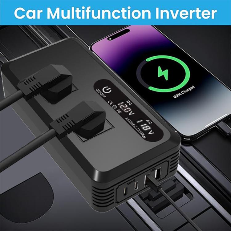 Gurxun Dual Digital Display Car Inverter With 2 USB+2 Type-C Ports Brazil Plug 110V - Modified Square Wave by Gurxun | Online Shopping South Africa | PMc TechLife | Buy Now Pay Later Mobicred
