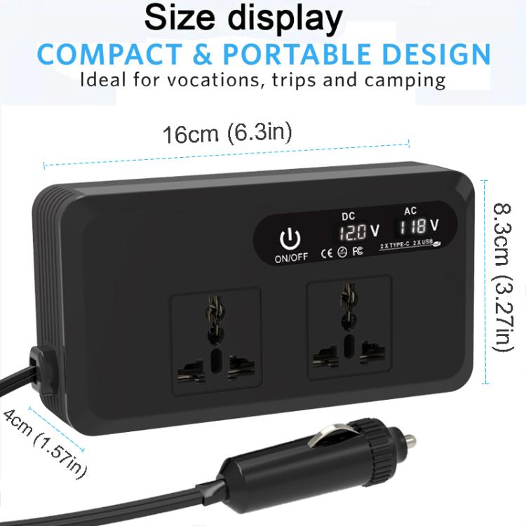 Gurxun Dual Digital Display Car Inverter With 2 USB+2 Type-C Ports Brazil Plug 110V - Modified Square Wave by Gurxun | Online Shopping South Africa | PMc TechLife | Buy Now Pay Later Mobicred