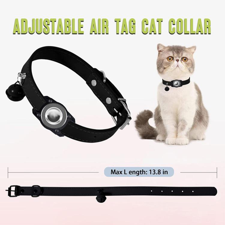 For AirTag Tracker Waterproof Protection Case Pet Leather Collar Anti Lost Cat Locator Collar(Black) - Pet Series by PMc TechLife | Online Shopping South Africa | PMc TechLife | Buy Now Pay Later Mobicred
