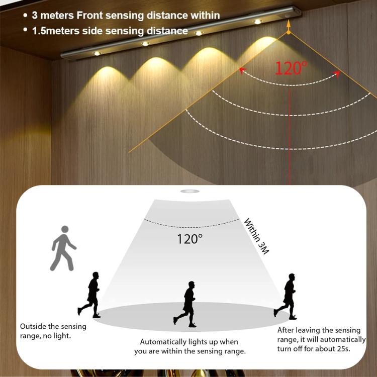 40cm Rechargeable Motion Sensor Light Bar Cabinet Wardrobe Lamp With Remote Control(Silver) - Sensor LED Lights by PMc TechLife | Online Shopping South Africa | PMc TechLife | Buy Now Pay Later Mobicred