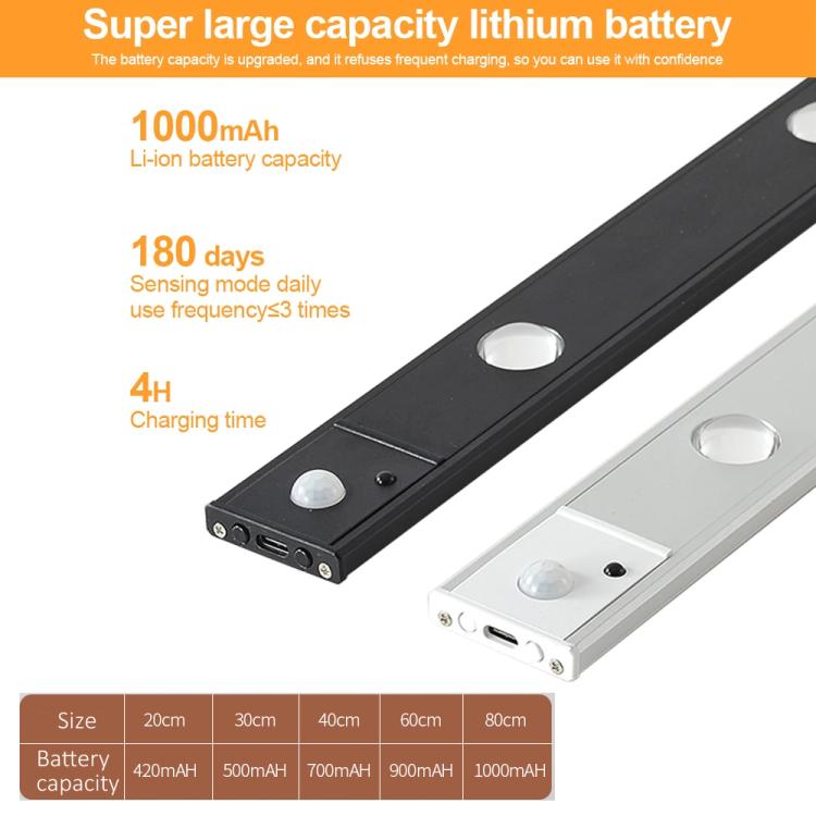 40cm Rechargeable Motion Sensor Light Bar Cabinet Wardrobe Lamp With Remote Control(Silver) - Sensor LED Lights by PMc TechLife | Online Shopping South Africa | PMc TechLife | Buy Now Pay Later Mobicred