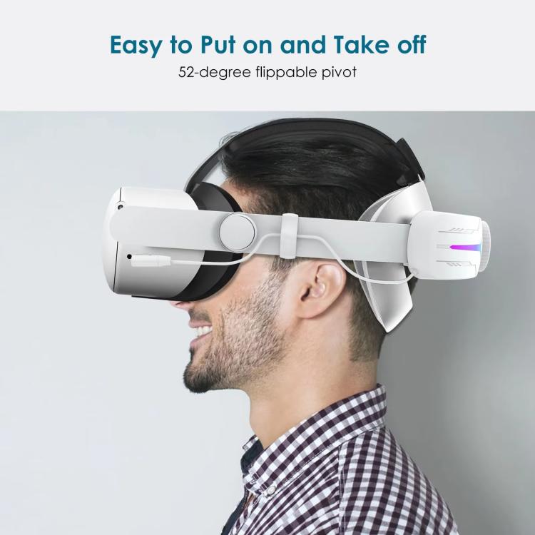For Meta Quest 2 VR RGB Head Strap Adjustable Headband Built-in 8000 mAh Battery(White) - free shipping - PMc TechLife - Order now!
