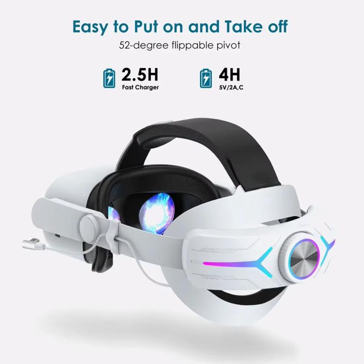 For Meta Quest 2 VR RGB Head Strap Adjustable Headband Built-in 8000 mAh Battery(Gaming White) - VR Accessories by PMc TechLife | Online Shopping South Africa | PMc TechLife | Buy Now Pay Later Mobicred