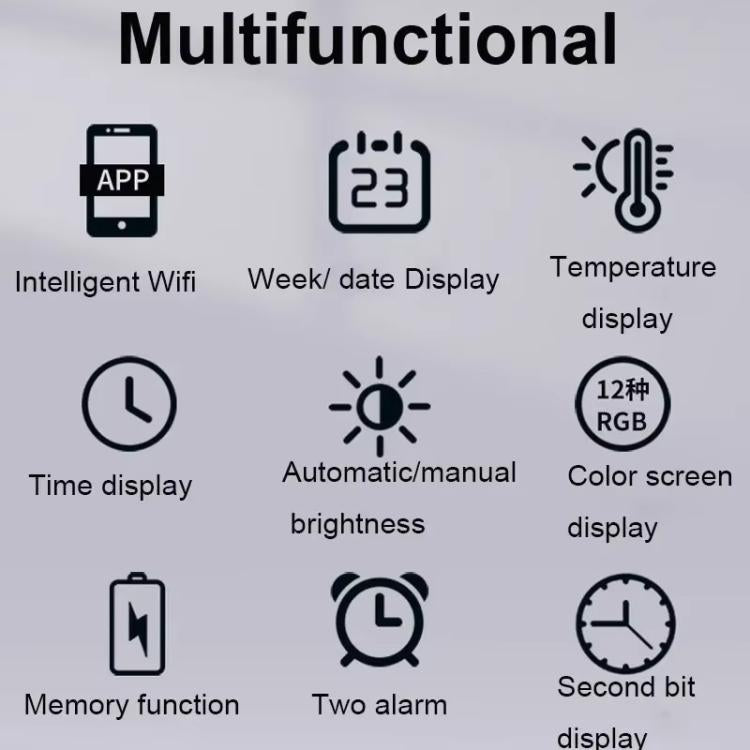 Wifi App Control LED Digital Wall Clock With RGB Light Multi-Functional Alarm Clock(White Shell Black Surface) - Wall Clock by PMc TechLife | Online Shopping South Africa | PMc TechLife | Buy Now Pay Later Mobicred