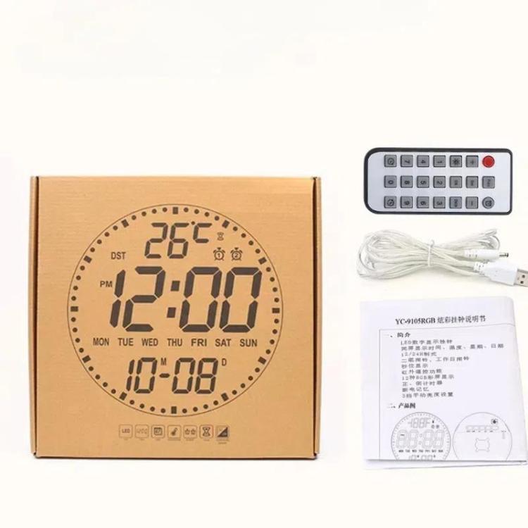 11.6-Inch RGB Wall Clock With Remote Control Multi-Functional Alarm Clock Black+Black - free shipping - PMc TechLife - Order now!