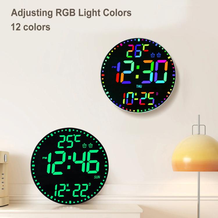 11.6-Inch RGB Wall Clock With Remote Control Multi-Functional Alarm Clock Bamboo+Black - Wall Clock by PMc TechLife | Online Shopping South Africa | PMc TechLife | Buy Now Pay Later Mobicred