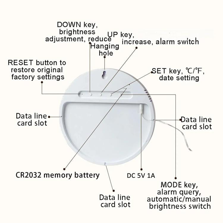 11.6-Inch White Light Wall Clock With Remote Control Multi-Functional Alarm Clock Bamboo+Black - Wall Clock by PMc TechLife | Online Shopping South Africa | PMc TechLife | Buy Now Pay Later Mobicred