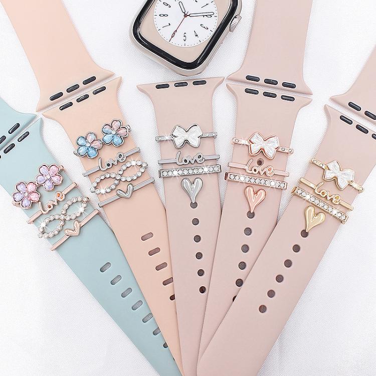 4pcs / Set 22mm Width Smart Watch Silicone Band Decorative Ring Metal Accessories(Flower Silver) - Watch Decorations by PMC TechLife | Online Shopping South Africa | PMC TechLife | Buy Now Pay Later Mobicred