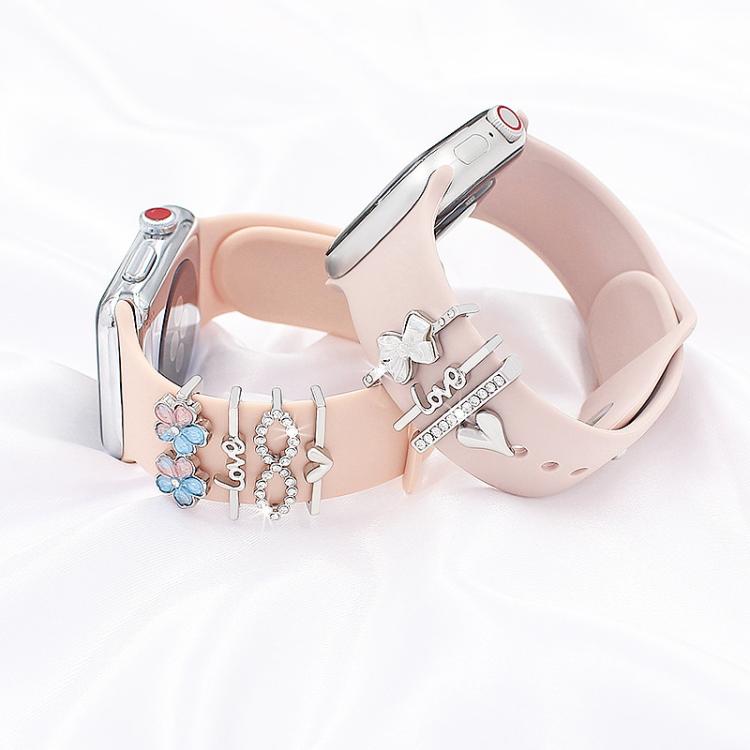 4pcs / Set 22mm Width Smart Watch Silicone Band Decorative Ring Metal Accessories(Flower Rose Gold) - Watch Decorations by PMC TechLife | Online Shopping South Africa | PMC TechLife | Buy Now Pay Later Mobicred