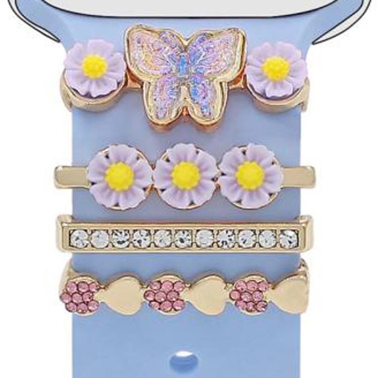 4pcs / Set 22mm Width Smart Watch Butterfly Flower Band Decorative Ring Metal Accessories, Style: 1 - Watch Decorations by PMC TechLife | Online Shopping South Africa | PMC TechLife | Buy Now Pay Later Mobicred