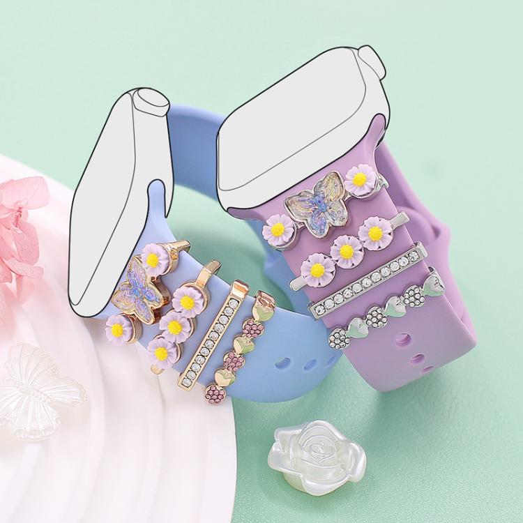 4pcs / Set 22mm Width Smart Watch Butterfly Flower Band Decorative Ring Metal Accessories, Style: 1 - Watch Decorations by PMC TechLife | Online Shopping South Africa | PMC TechLife | Buy Now Pay Later Mobicred